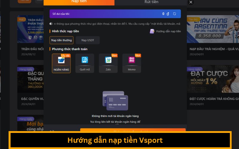 Hướng dẫn nạp tiền Vsport
