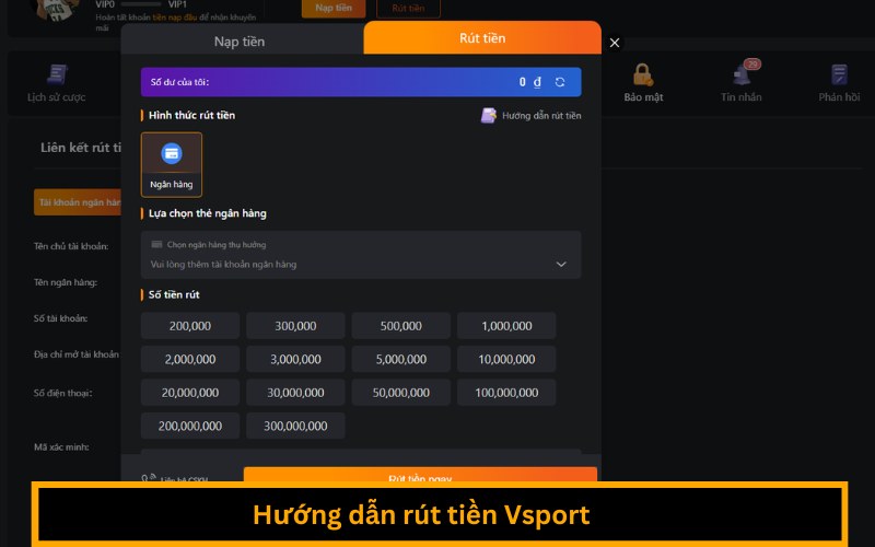 Hướng dẫn rút tiền Vsport